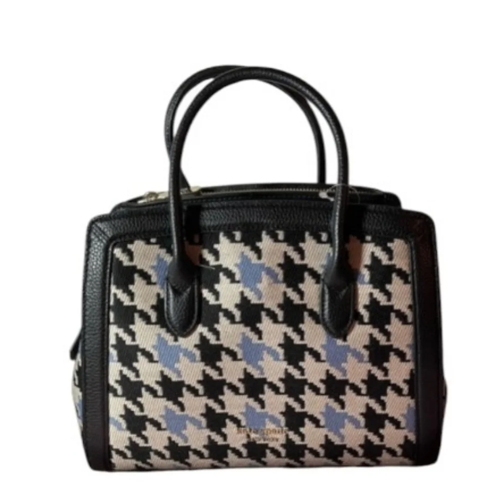 NWT Kate Spade ♠️ Blue Black Knott Houndstooth Large md Satchel Handbag